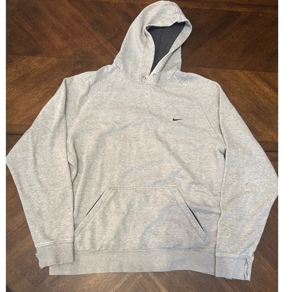 Nike Gray‎ Pullover Hoodie Sweatshirt Mens XL Distressed Hem Minimalist |E1